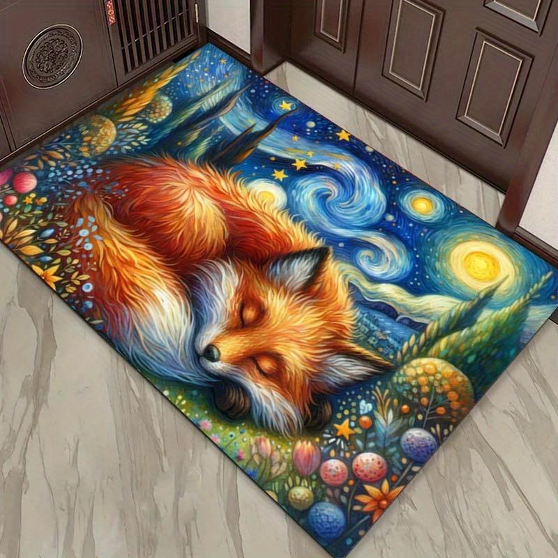 Starry Night Fox Rug: Transform Your Living Room with Artistic Elegance | Unique Home Decor | Animal Themed Carpets