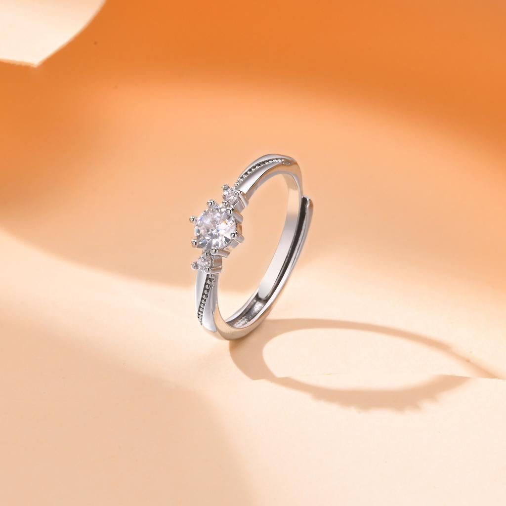 Classic Silver Color Zircon Adjustable Ring for Women, Fashion Geometric Metal Rings, Luxury Fine Jewelry Engagement Wedding