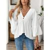 Spring Summer V-neck Elegant Loose Ruffled Women Blouse Half Sleeve Simple Casual Blouse Female New Solid Color Lotus Leaf Tops Office Sweet Clothing