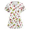 Women's Stylish V-Neck Short Sleeve Work Top with Pockets, Printed Caregiver Uniform Shirt