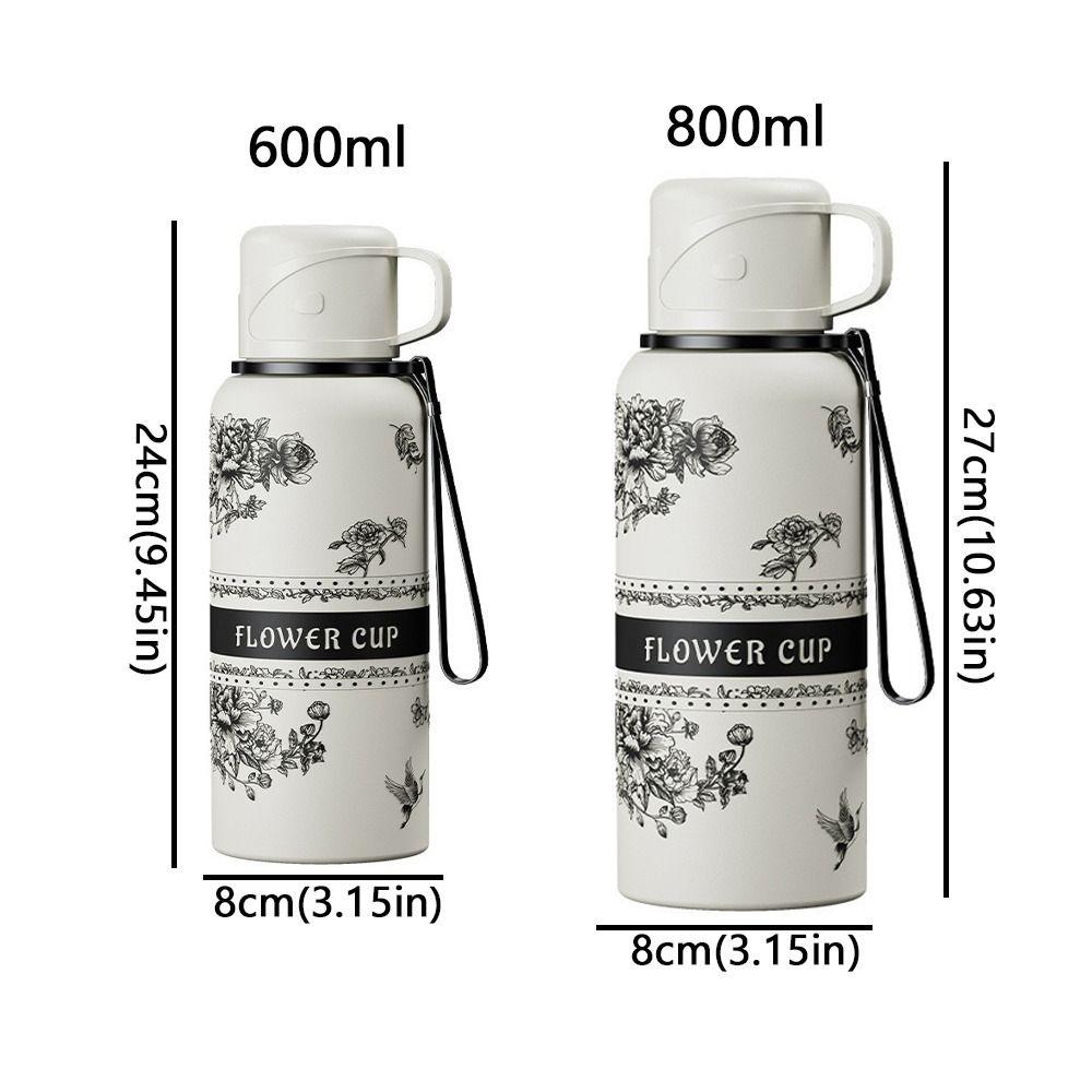 Double Layer Gardenia Thermo Bottle Large-capacity Sports Kettle Vacuum Thermos Cup  Daily Use