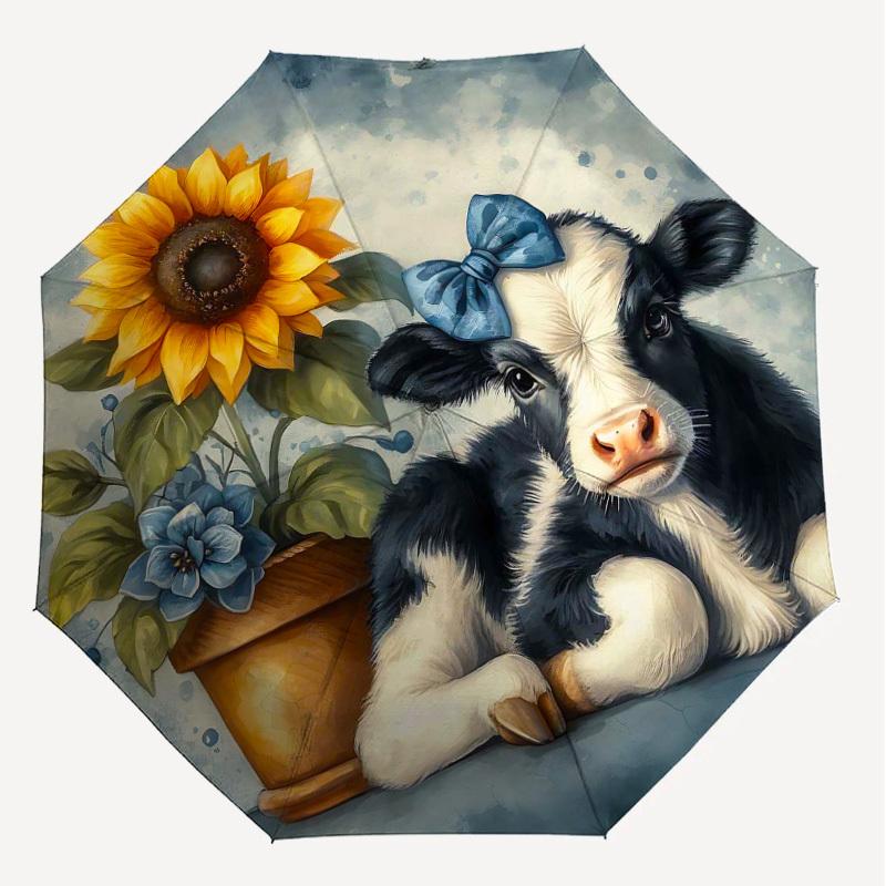 1PC Cow Sunflower Umbrella-8-Rib Reinforced, Automatic Open, Lightweight & Durable, Cute Fashion Accessory for Outdoor-T320