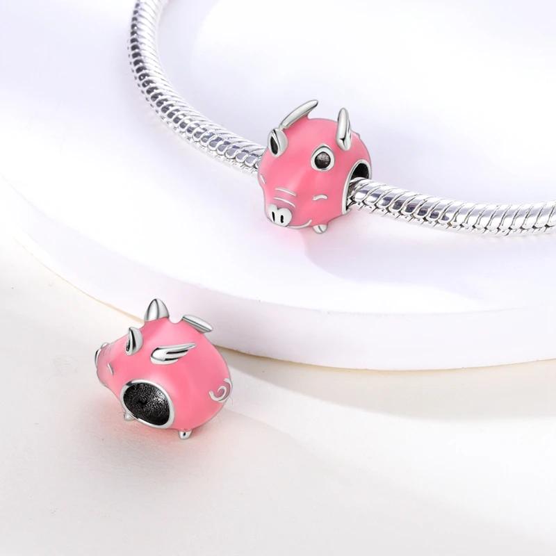 Charms Copper Plated Flying Celestial Little Pink Pig Beads Fit Original Bracelet Beads Women Jewellery Making Diy