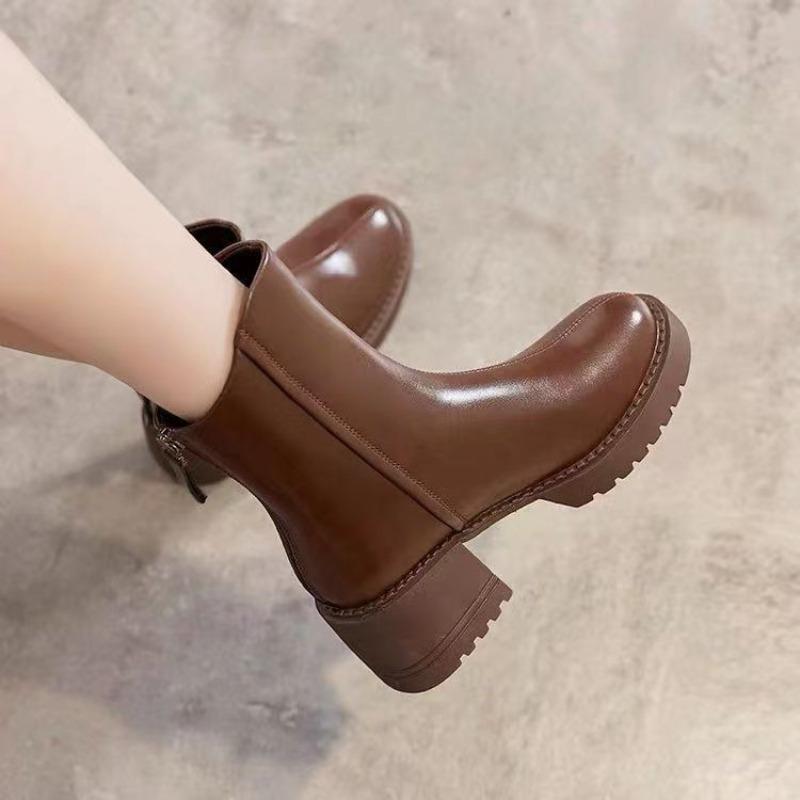 Fashion Booties Lightweight Solid Color Zip Soft Ankle Boots for Women Pu Large Size Warm Footwear Hot Autumn Boot Y2k Woman Short Shoes