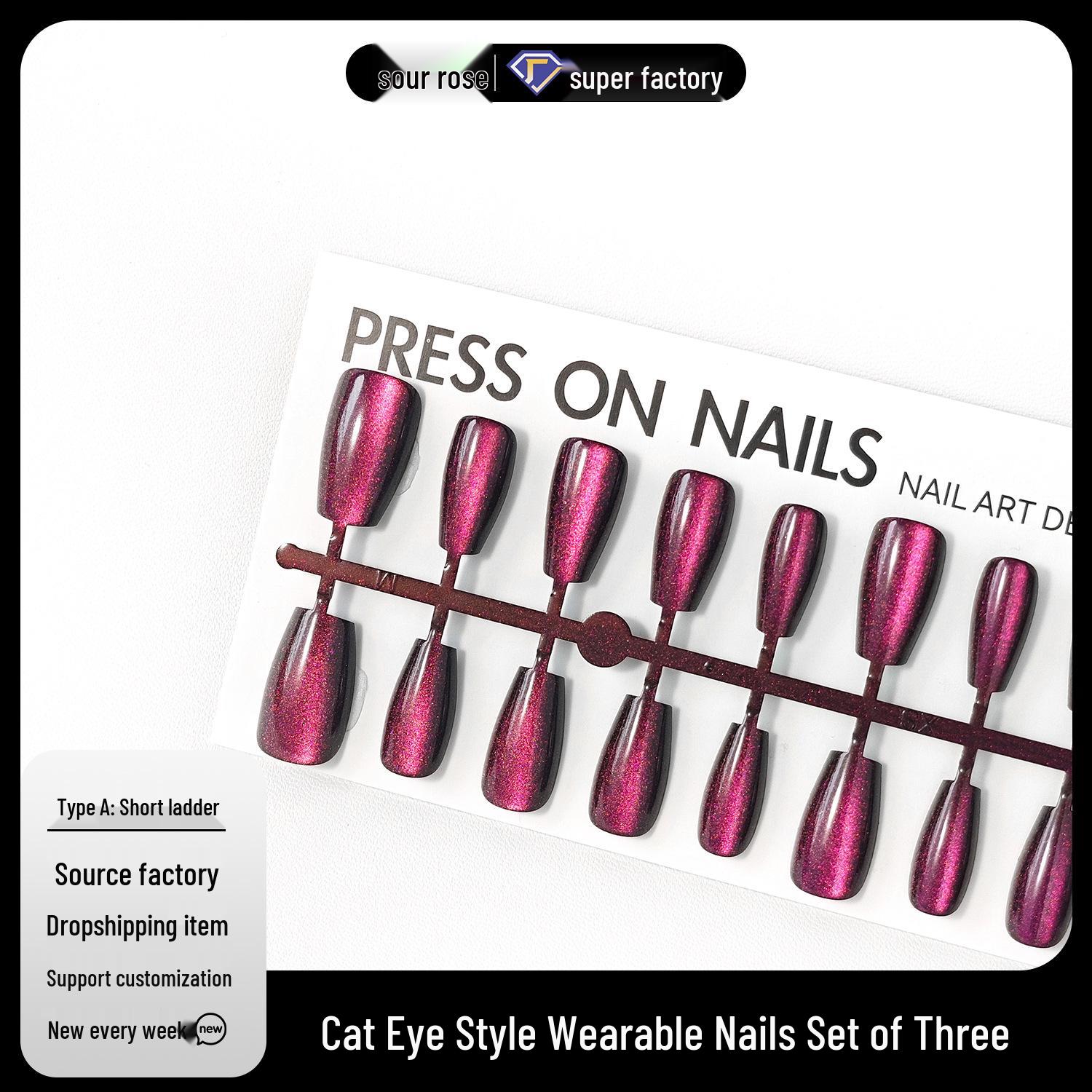 

Jiaolong Handmade Cat Eye Nail Tips Stickers - Finished Wearable Nails