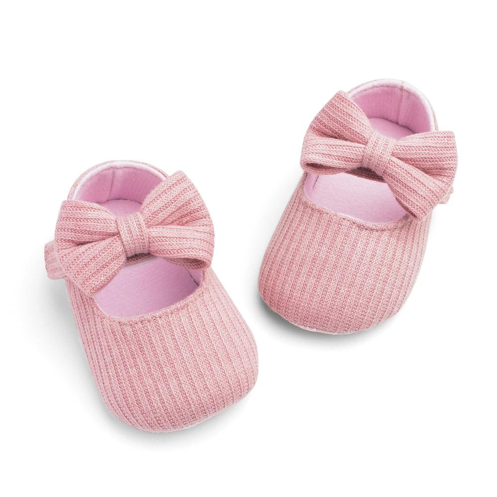 Baby First Walkers Woolen Knitting Cotton Flower Bow Princess Soft Bottom Baby Casual 0-3 M Old Newborn Indoor Shoes