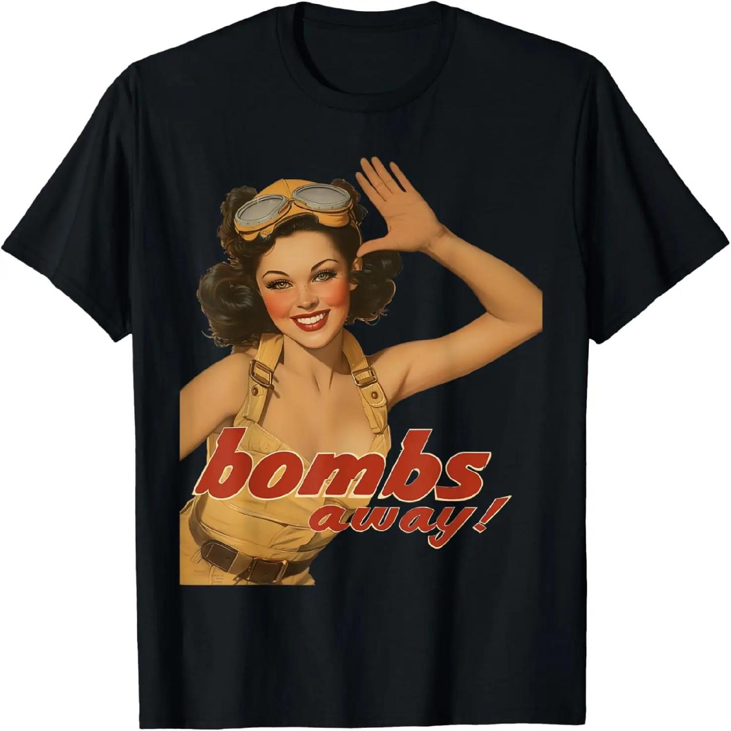 WWII Pin Up Girl Bombs Away Graphic T-Shirt XXXXXL разноцветный