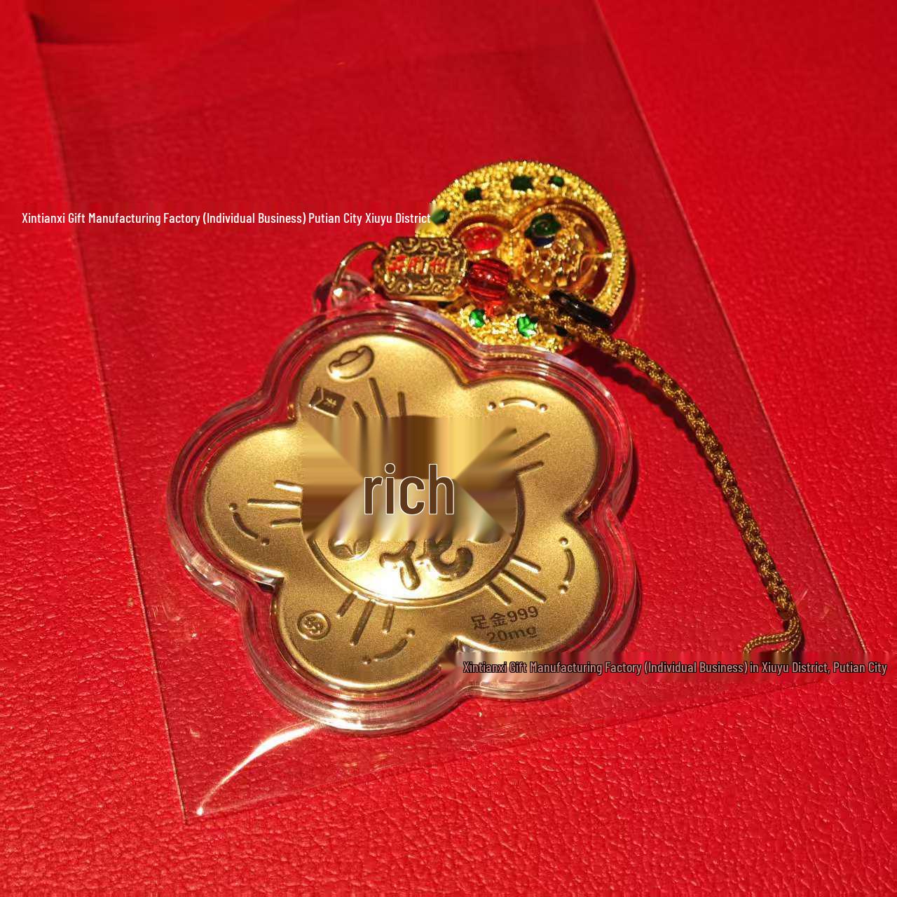 

2026 Year of the Horse Gold-Plated Good Luck Gift Set: Gourd Peace Talisman, Greeting Card, Mobile Phone Bag, Pendant