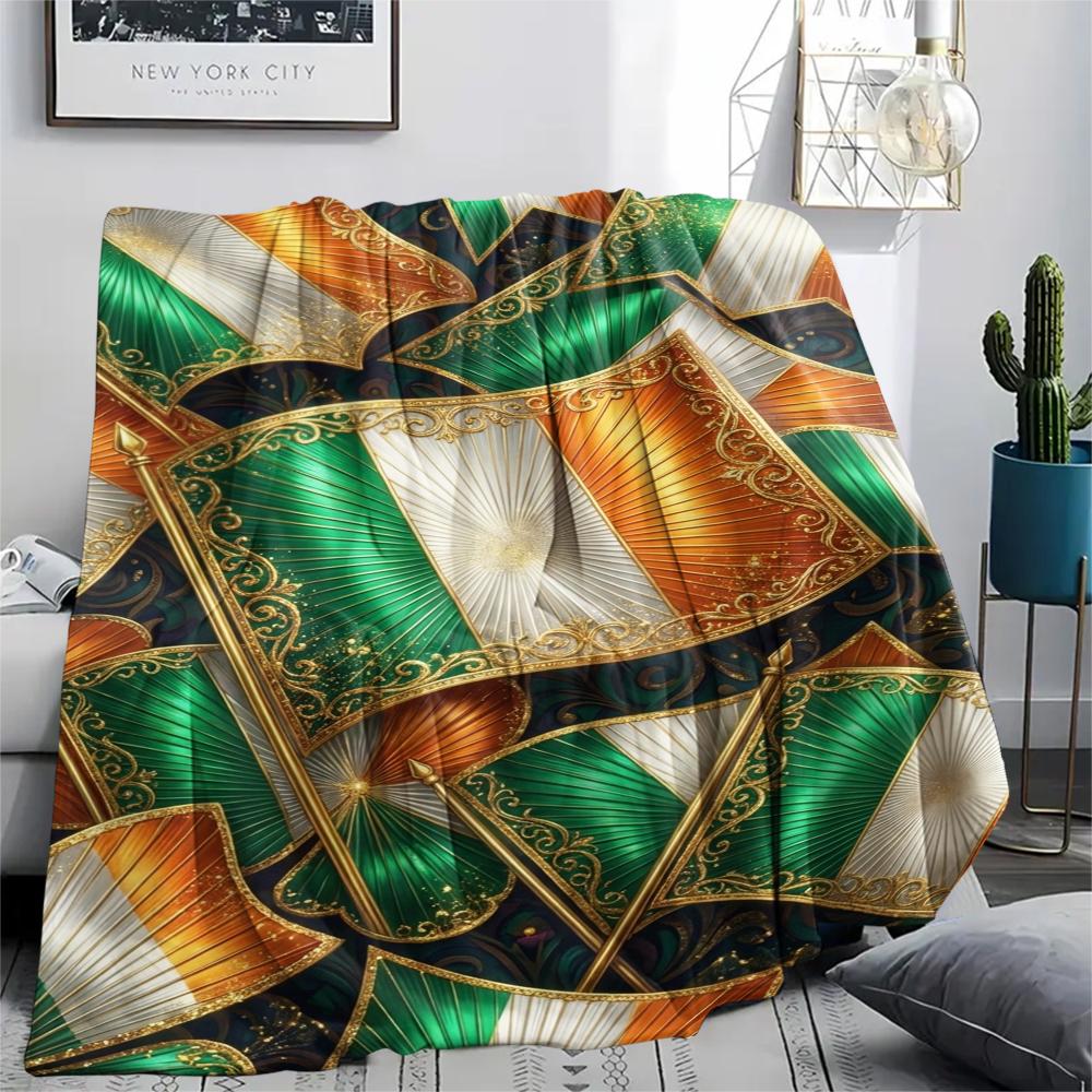 1Pc St.Patrick's Day Print Flannel Blanket, High quality Comfortable for All Seasons, Home Decor, Warmth and Comfort, Perfect for Christmas Gifts W69