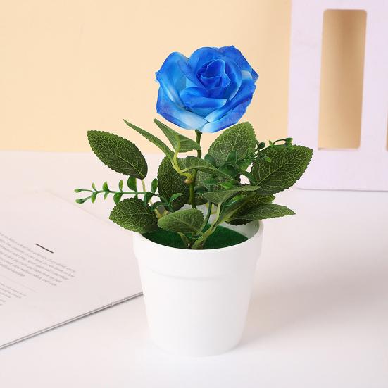 Artificial Potted Rose Desktop Faux Rose Bonsai Reusable Artificial Rose in Flower Pot for Home Office Decor Photography Prop