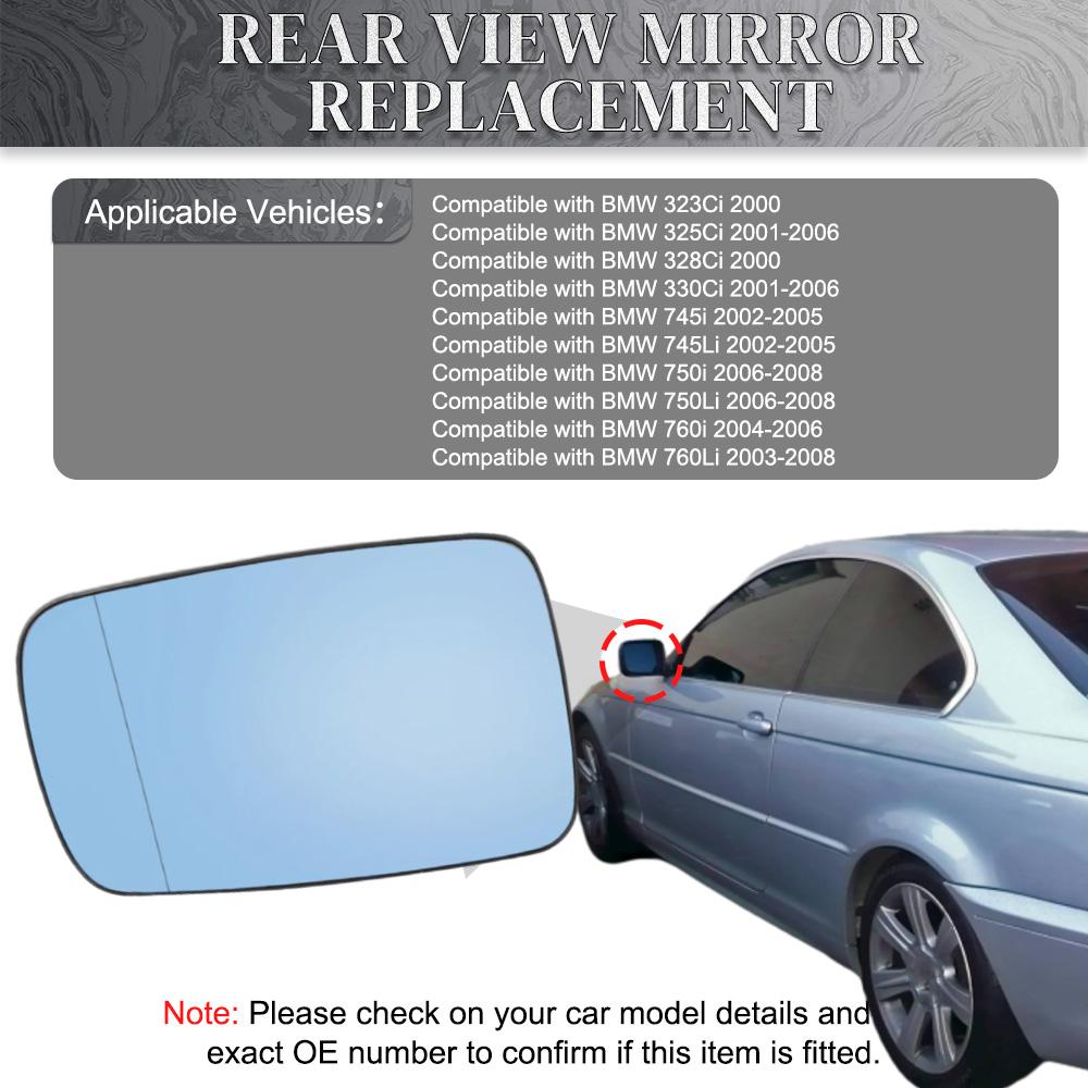 Side Heated Rearview Mirror Glass Blue Wide Angle for BMW E46 E65 E66 E67 325Ci 330Ci 745i 750i 760i 51167028427 51167028428