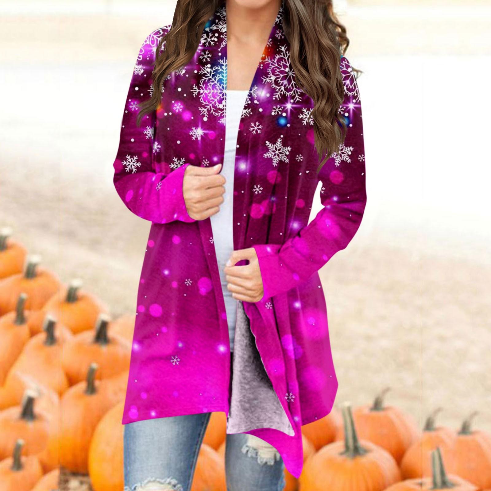 

Женская модная рождественская куртка с принтом, повседневный кардиган с длинным рукавом, пальто XL фиолетовый