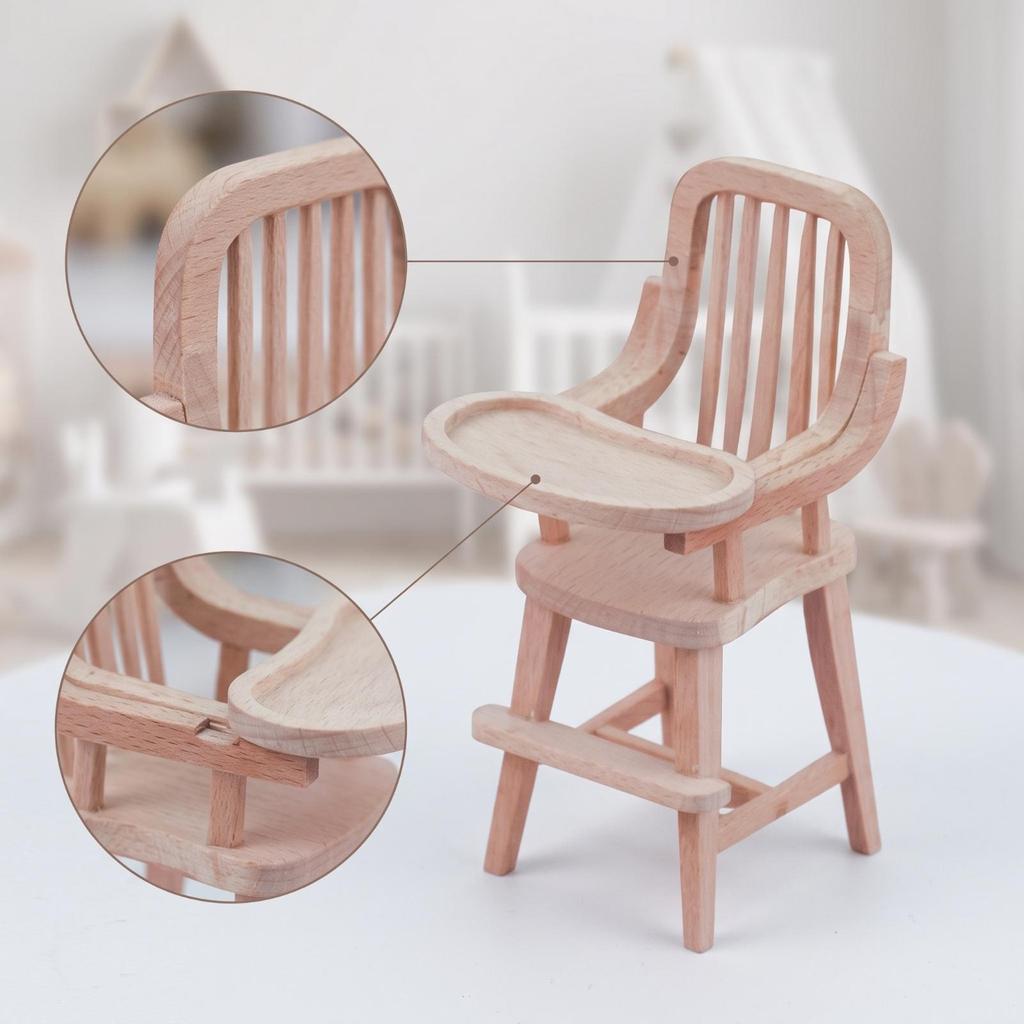 Dollhouse High Chair Wood Highchair Unfinished Miniature for Hobbyists,