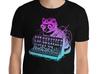 Katze spielt einen Synthesizer, Neon-Katzen auf Synthesizern im Weltraum, Musikliebhaber, Katzenliebhaber, Keyboarder, Analoge Steampunk-Katze, Musikproduzent
