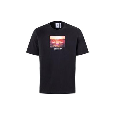 Originals Sunset Graphic Retro Scenery Print Loose-Fit Sport Round-Neck Short-Sleeve T-Shirt With Drop Shoulder Men Tops Black JF2857