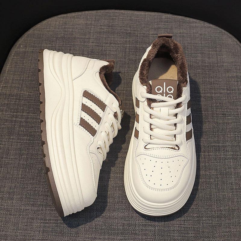 Leather Little White Shoes Women's Velvet Cotton Shoes Autumn and Winter New Shoes Versatile Platform Casual Shoes Muffin Sports Shoes