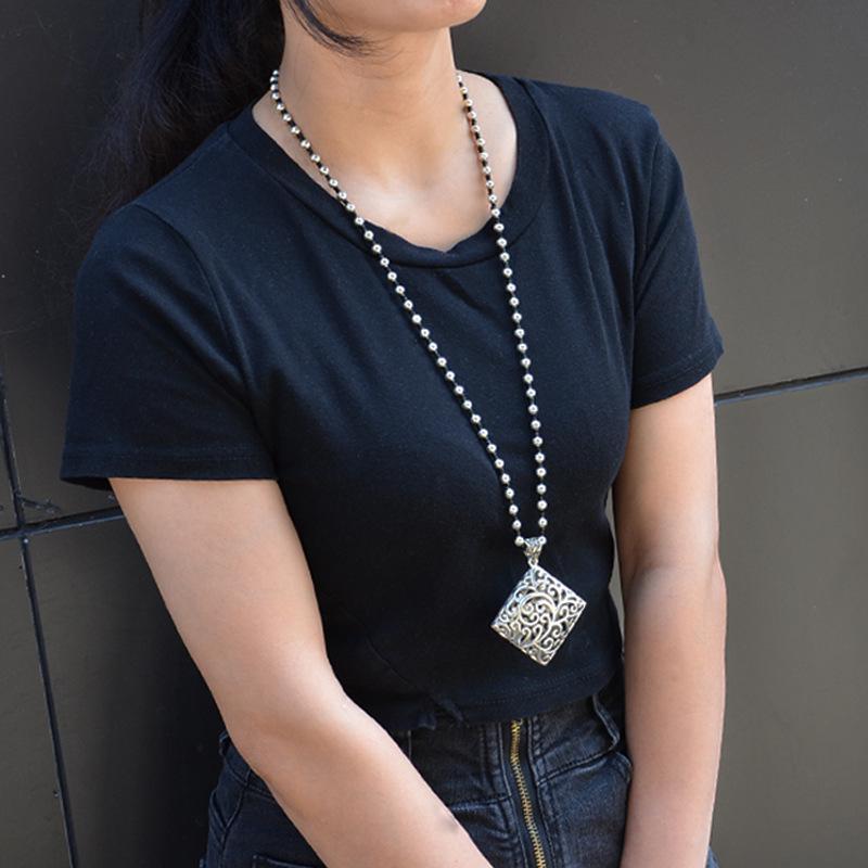 Tibetan Silver Four Directions Wealth Tassel Pendant Necklace Long Necklace Pendant Vintage Versatile