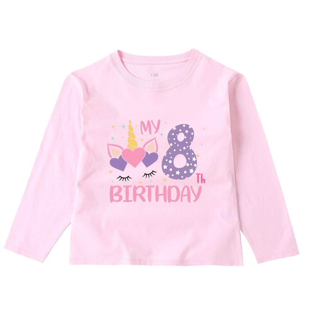 

Детская весенне-осенняя рубашка с длинными рукавами и числами на день рождения для детей от 1 до 8 лет, футболка с принтом для девочек, подарки 6T(130)