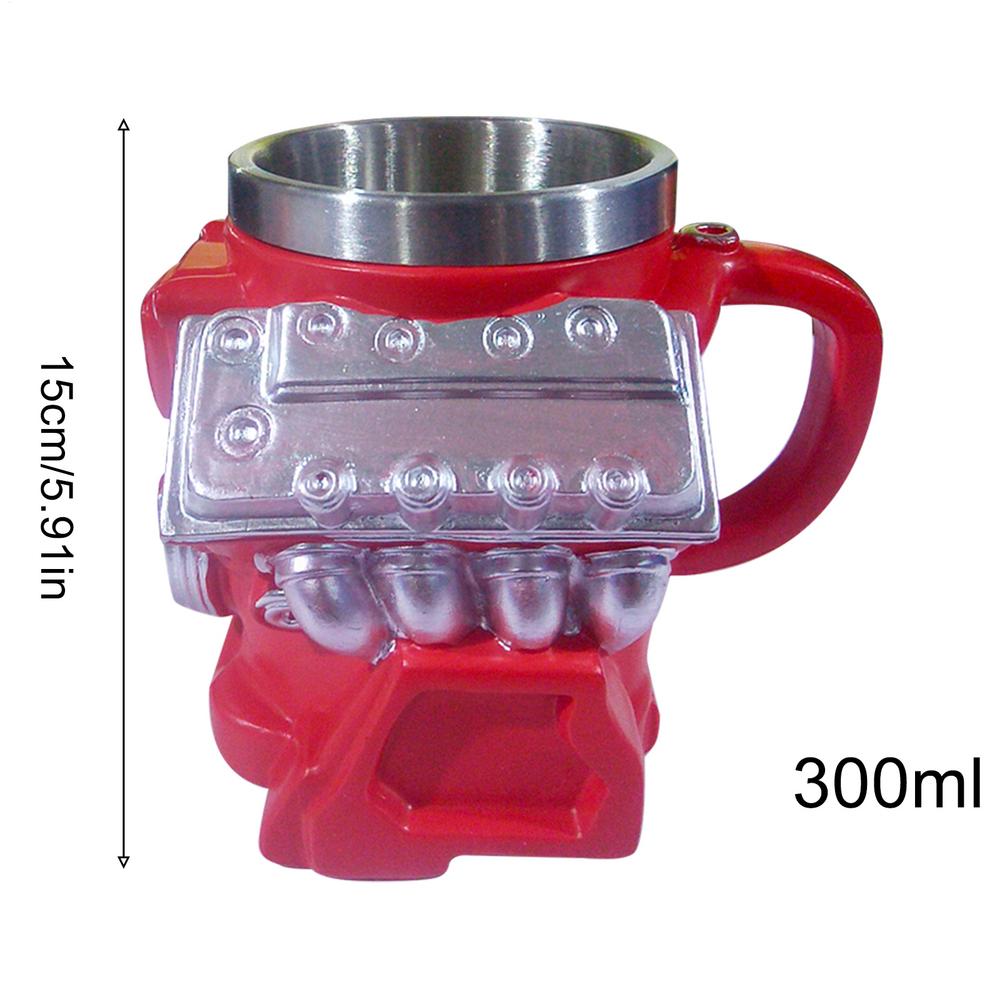 300ml V8 Retro Engine Stainless Steel 3D Coffee Mug,Resin Creative Engine Shaped Cup,Gifts For Car Enthusiasts 300ml