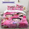 Betty Boop Pattern Bedding Set Quilt Cover Pillowcase Home Decor Gift (1 * Duvet Cover + 2 * Pillowcase, Without Core)