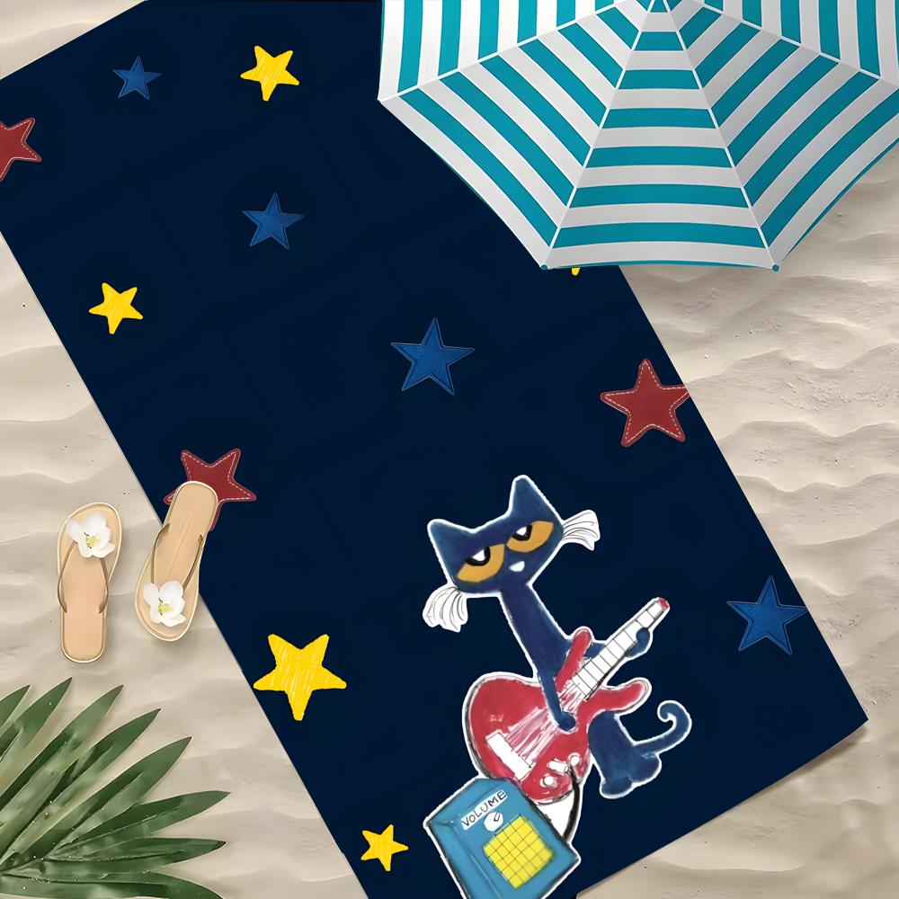 P-Pete The Cat Towel Polyester Beach Towel Quick Dry Sand Free Bath Towel For Summer Pool Travel Vacation