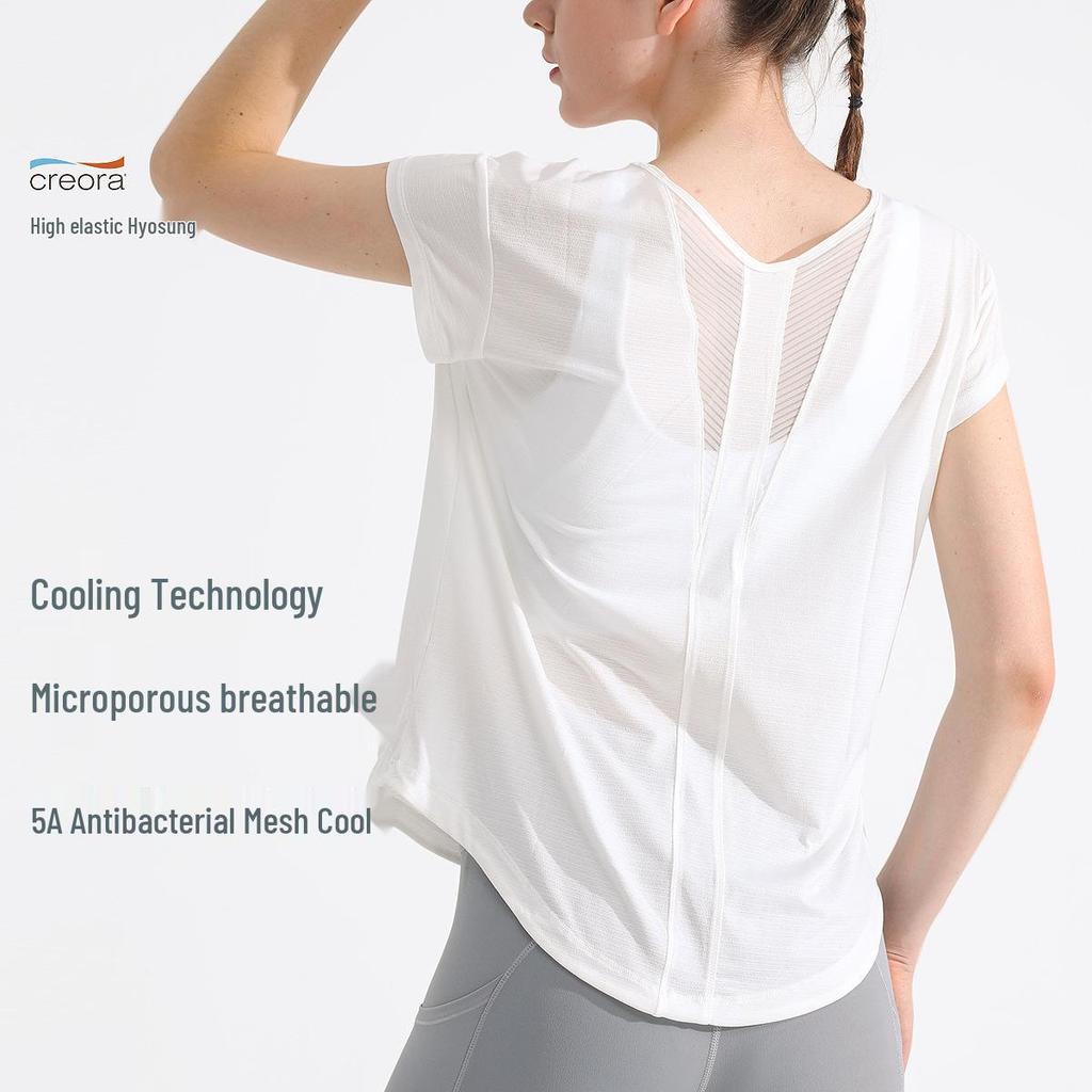 Damen Schnelltrocknendes Atmungsaktives Yoga- und Lauf-T-Shirt - Locker Figurschmeichelndes Kurzarm-Oberteil