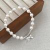 S925 Sterling Silver Bow Imitation Shijia Pearl Fashion Bracelet for Girls In an Ins Style Sweet and Girlish, Simple and Elastic