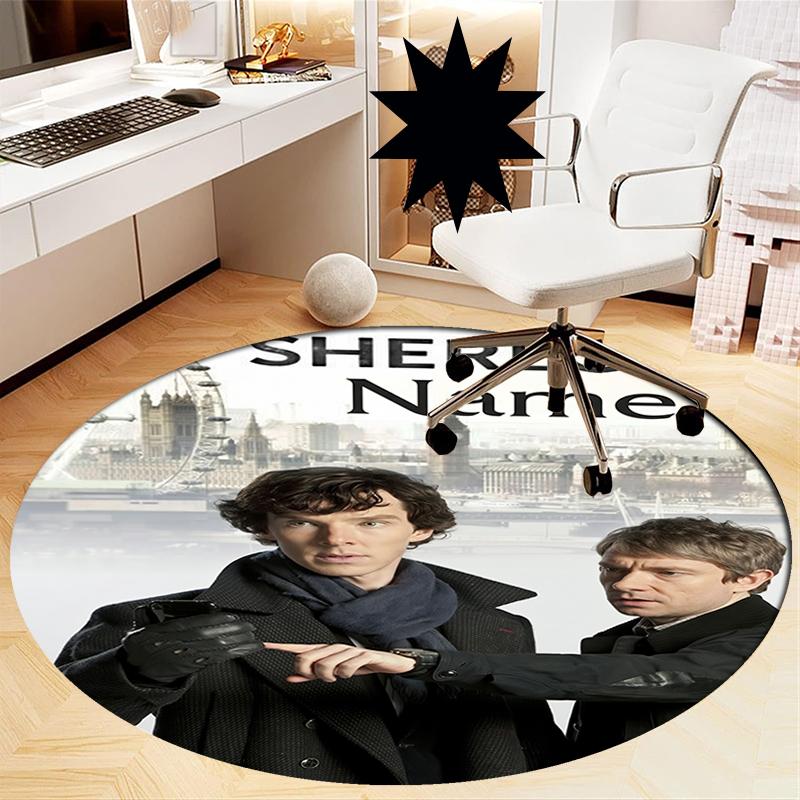 Custom Name Sherlock Holmes Printed Round Rug Carpet Chair Rug Area Rug Entryway Doormats,for Office Chair Living Room Bedroom Kitchen Room.