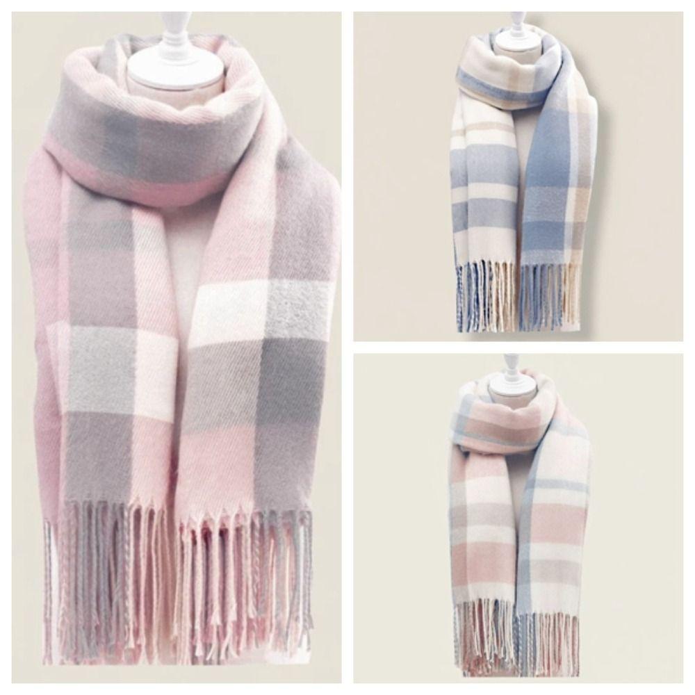 Cold-proof Classic Plaid Scarf Soft Long Neckscarf with Tassel Large Knitted Wool Scarf  Men