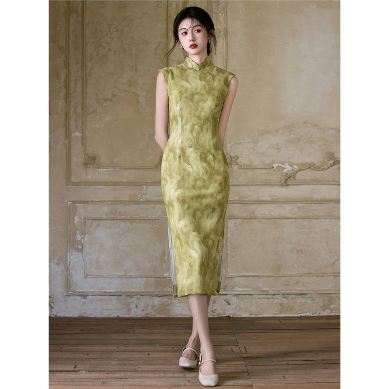 Yellow thin cheongsam 1011 new summer new Chinese style beautiful retro Republic of China style dress sleeveless improvement