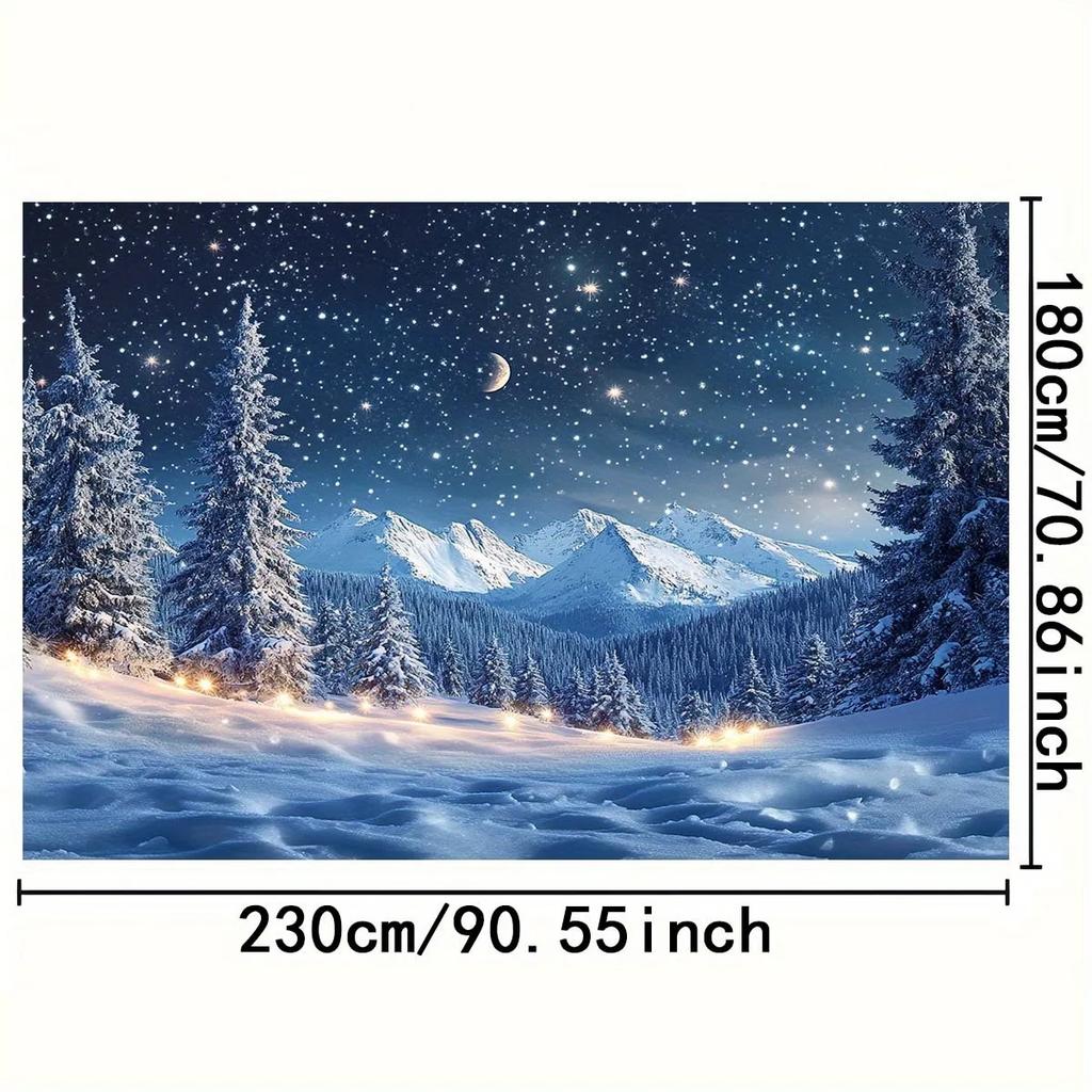 Winter Wonderland Background Cloth - Snowy Mountain Starry Night Moonlit Theme Durable Polyester FabricZL