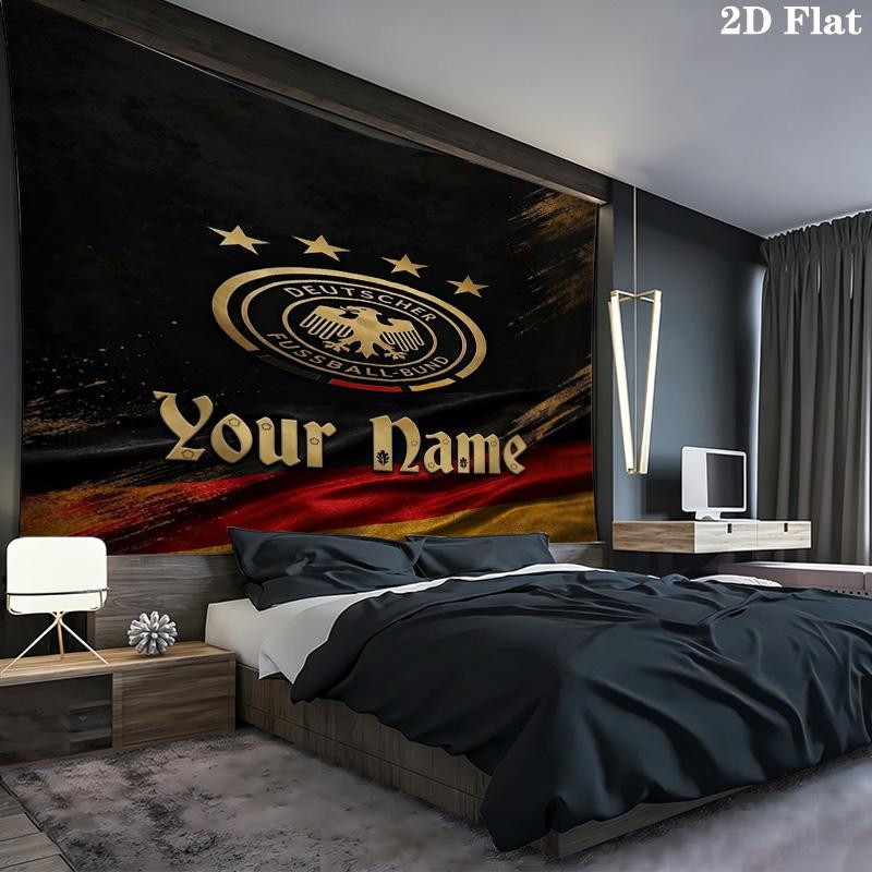 German Football Crest Custom Name Wall Tapestry Aesthetic Wall Hanging Printed Fabric Blanket Decorative Tapestries For Bedroom Living Room Home Decor