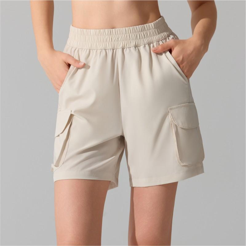 Womens High-Waisted Quick-Dry 5-Point Yoga Shorts With Utility Pockets Loose Fit Athletic Workout Pants