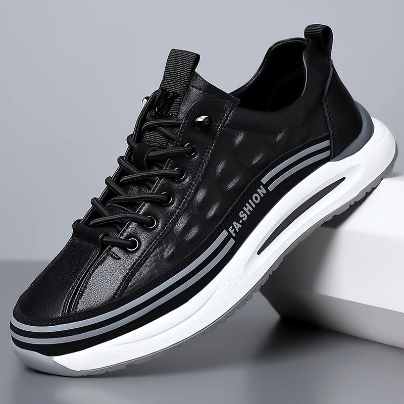 

Весенние новые мужские кожаные кроссовки из коровьей кожи белого цвета, модная спортивная повседневная обувь, мужская обувь с низким верхом, одинарная обувь 44 чёрный
