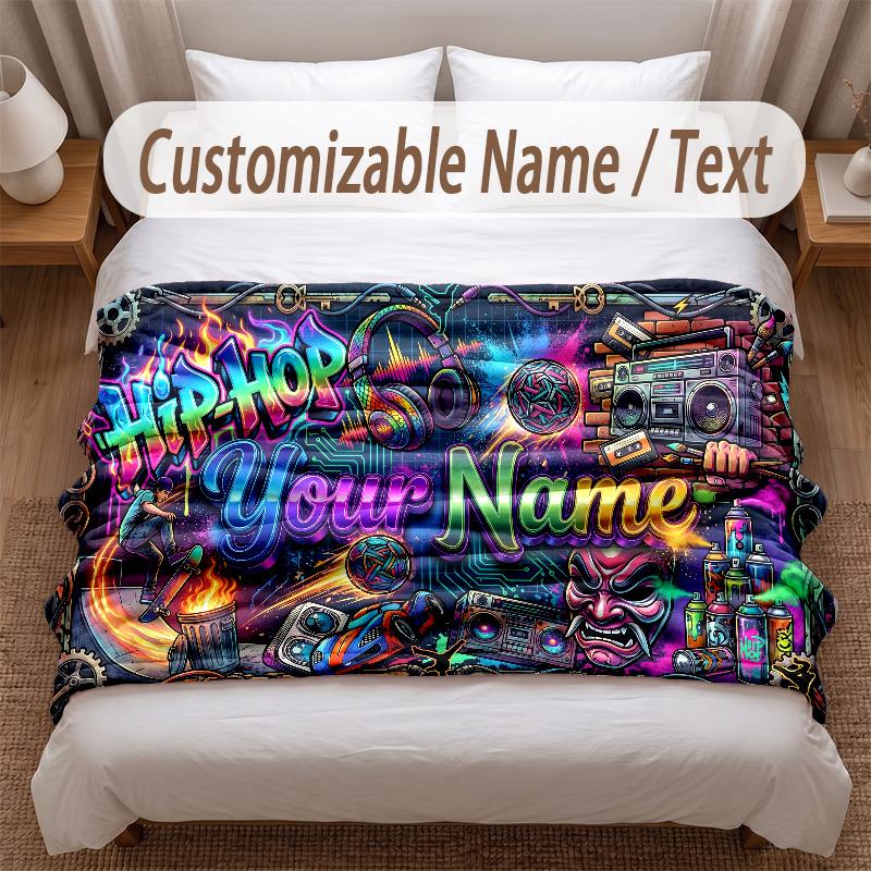 Music DJ Theme Soft Blanket Personalized Custom Name Text Print Warm Blanket Home Sofa Bedroom Decor