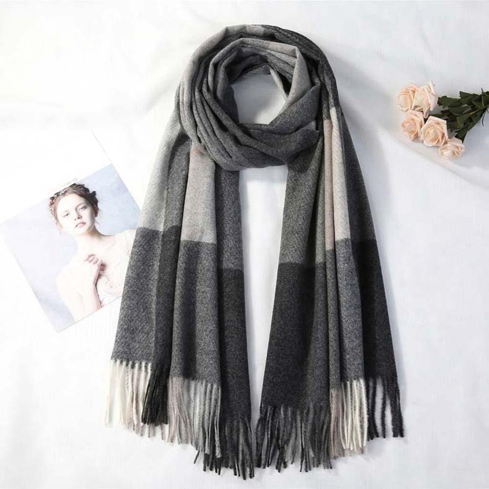 Wool Classic Plaid Scarf Soft Long Neckscarf with Tassel Large Knitted Wool Scarf  Outdoor
