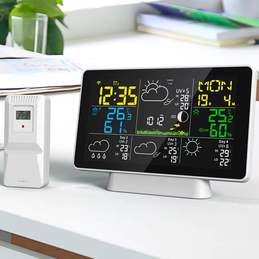 WIFI Wther Station Wireless Indoor Outdoor Hygrometer Thermometer Temperature Humidity Display Monitor Digital Wther Forecast Station Clock Alarm Cloc
