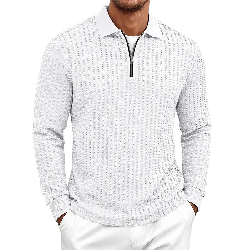 Men's Textured Stretch Knit Half Button Long Sleeve Sweatshirt Casual Top.