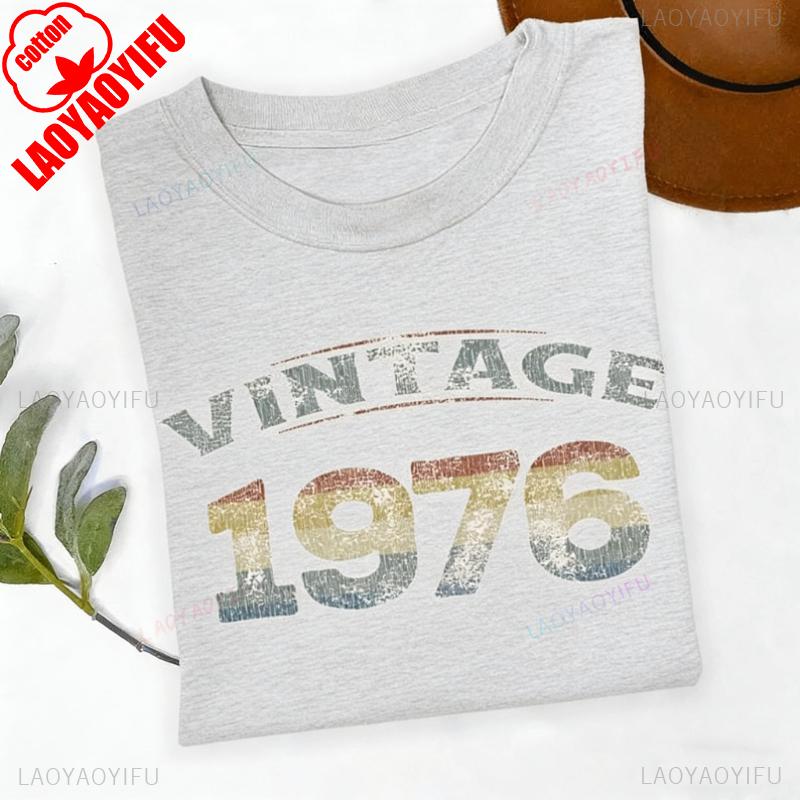 50th Birthday Retro1976 TShirt Gift for Women and Men Vintage Printed Tshirt Tops High Quality Cotton Regular Short Sleeve