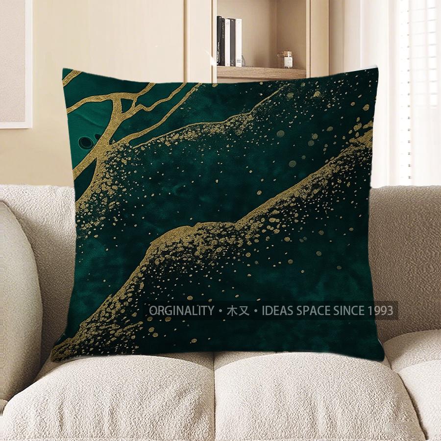 

Home Decor Green & Gold Marbled Pattern Throw Pillow Pattern Cushion Cover Suitable For Sofa Bedroom Car Pillow Cover 40x40cm