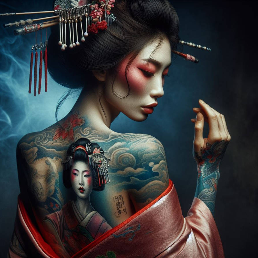 Dark Academia Art Japanese Geisha Poster Prints For Home Decor Gothic Body Tattoo Woman Portrait Canvas Painting Wall Art Gift