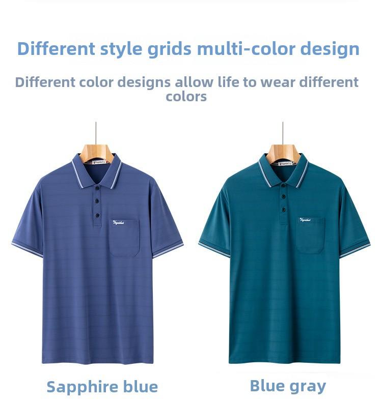 Erkek Buz İpeği Kısa Kollu Polo - Hızlı Kuruyan, Orta Yaşlı ve Yaşlılar İçin Bol Kesim, Trend Yazlık Gömlek