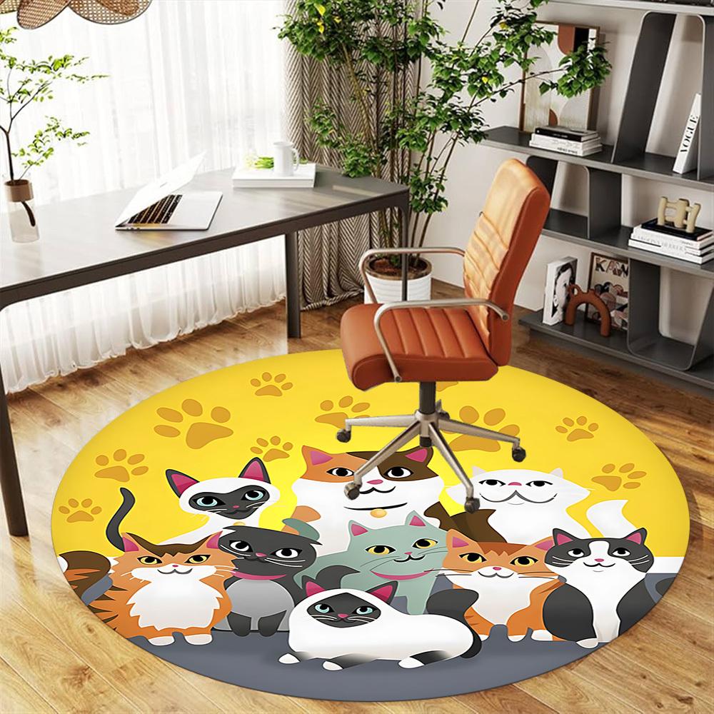 1pc Cat Paw Round Chair Mat Area Rug - Non-Slip, Floor Mat for Office, Bedroom, and Indoor Decor C1125145
