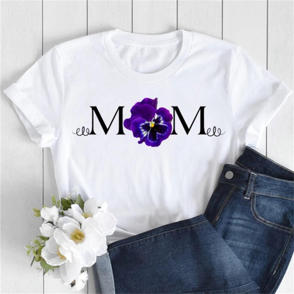 New Women T Shirt Fashion MOM Butterfly Floral Print Tshirt Casual Short Sleeve Tops Tee Women T-shirts 90s Lady Female T Shirt