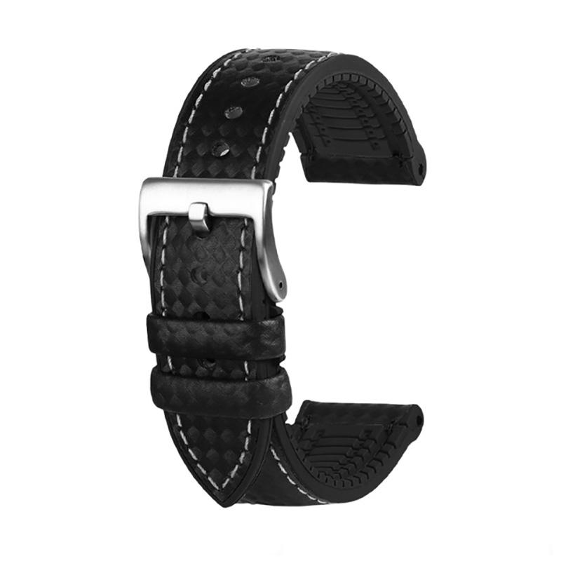 JEDEN 20mm 22mm dla zegarka Fossil Pasek z włókna węglowego i gumy dla Mido T-issot Zapięcie ze stali nierdzewnej Wodoodporny Łańcuszek do zegarka sportowego MN