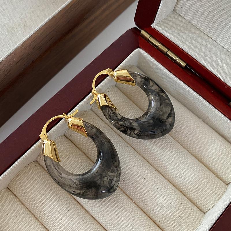 

Овальные серьги-клипсы из смолы с эффектом размазывания в форме буквы U, ретро, нишевые серьги в стиле Майяр, модные серьги с высоким темпераментом