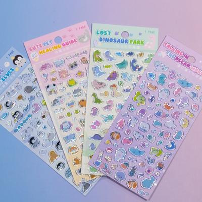 Shiny Kawaii Cartoon Animal Scrapbook Sticker for Kids Cute Anime Dinosaurs Journaling Sticker DIY Decor Stationery Sticker