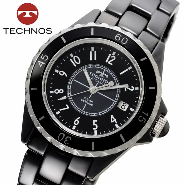 TECHNOS Solar TE9002TB TECHNOS Watch, Ceramic, Black, Men's