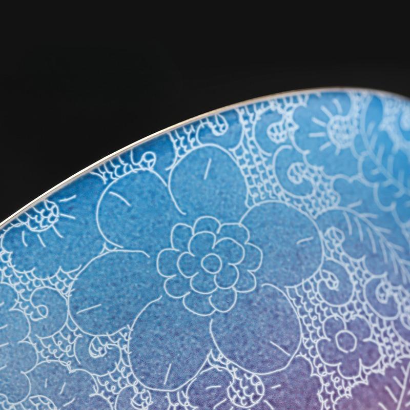 Handmade Ceramic Teacup Double Color Carved Floral Chinese Gongfu Tea Set Personal Master Cup for Tea Ceremony Festival Gift