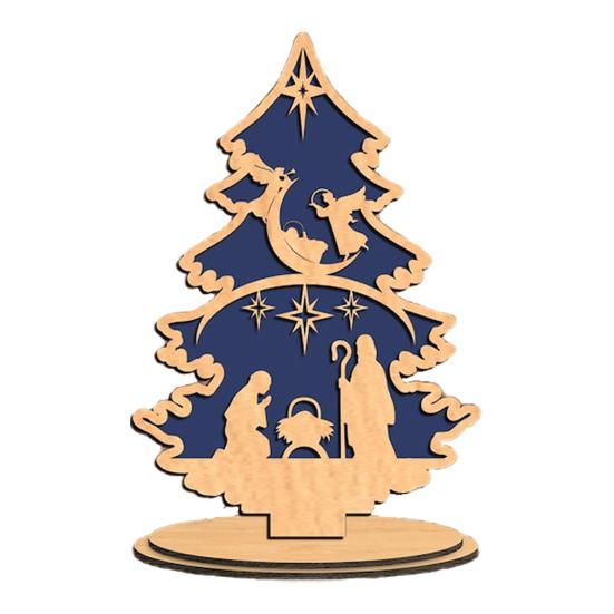 Christmas Tree Table Sign Decoration Farmhouse Rustic Jesus Nativity Wooden Ornament with Base Home Office Bookshelf Desktop Decor